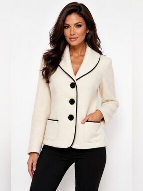 Dialogue Wool Blend Blazer Jacket Women’s M Cream Black Trim Career Classic